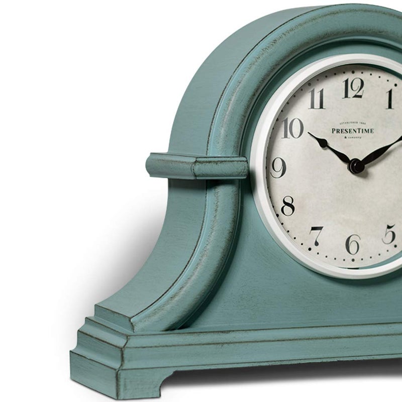 Presentime & Co. Mantel Clock Vintage Farmhouse Series, Napoleon Desk & Shelf Clock, 13 x 10 inch, Domed Lens, Quartz Movement, ABS Plastic Case, Aged Teal Finish (Home/Tabletop Decoration) - Image 4